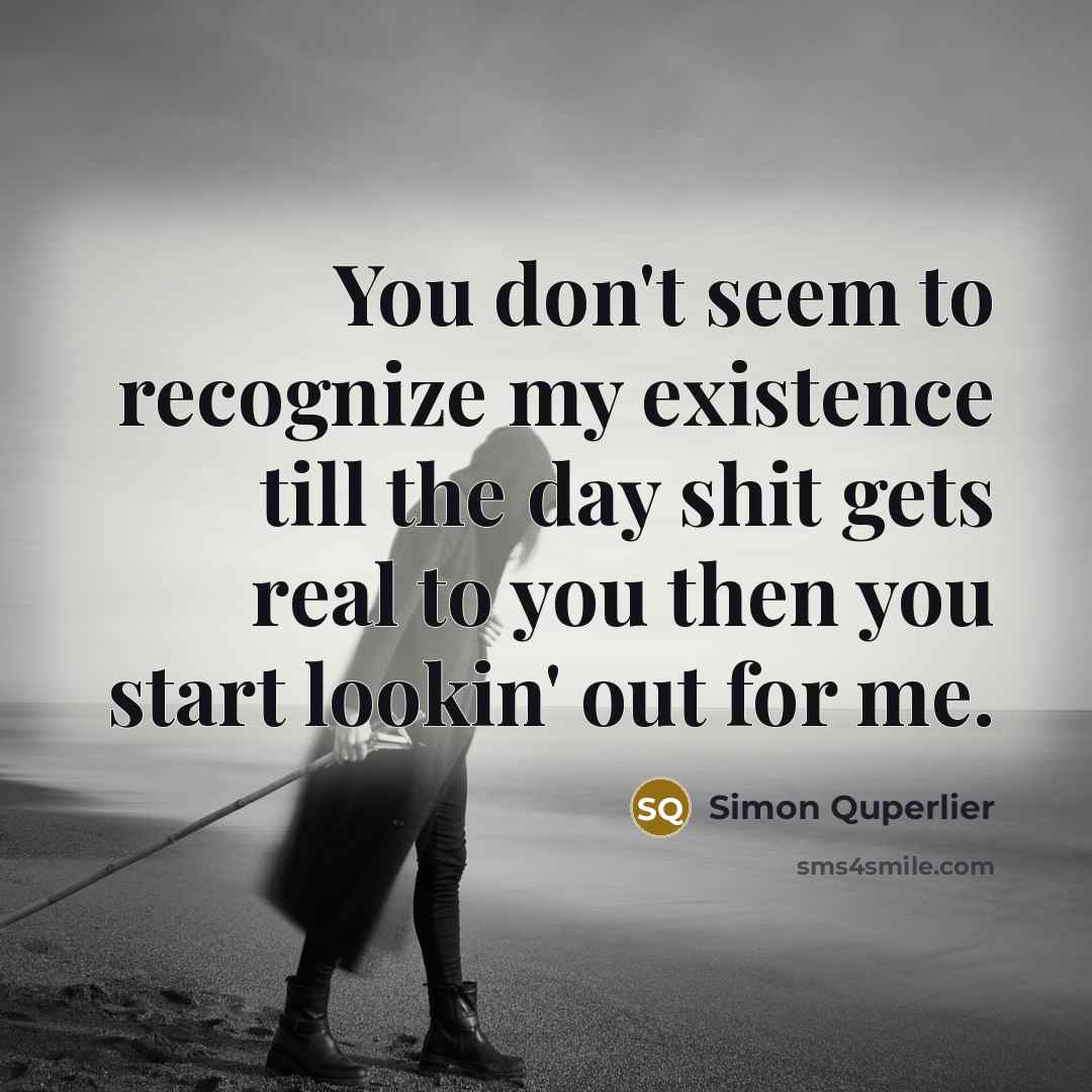 “You don't seem to recognize my existence till the day…” quote by Simon Quperlier