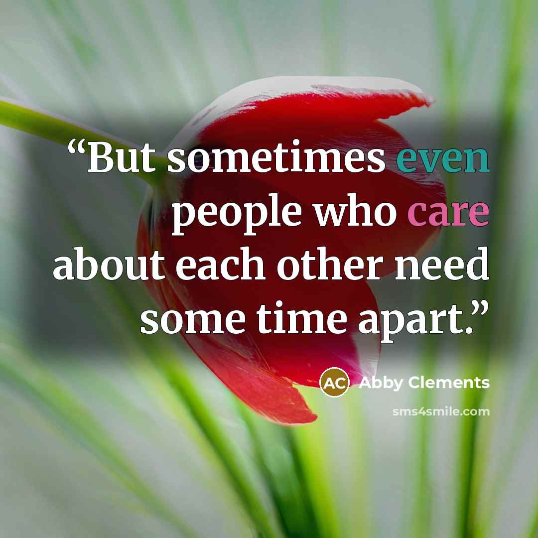 “But sometimes even people who care about each other need some time apart.” quote by Abby Clements