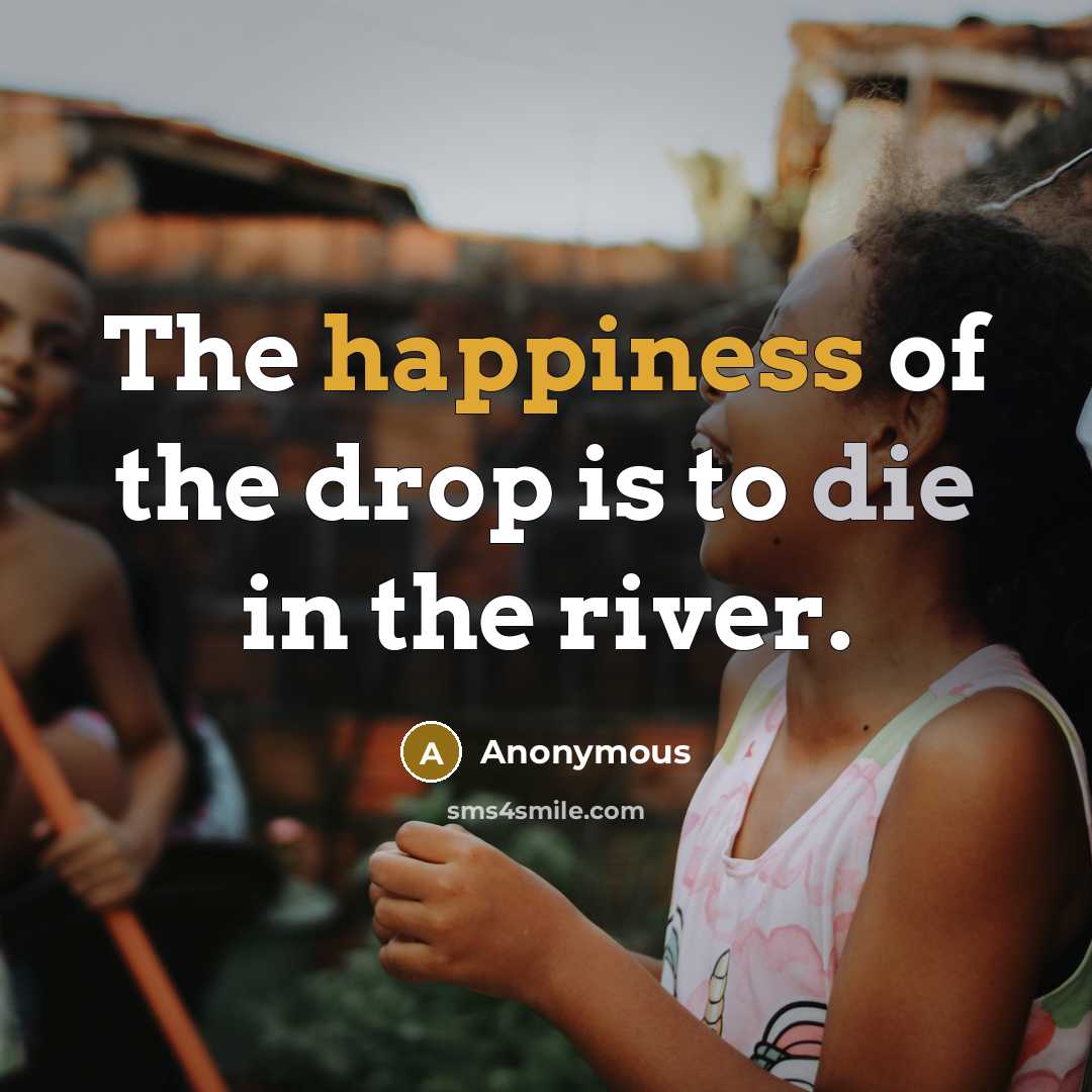 “The happiness of the drop is to die in the river.” quote by Anonymous