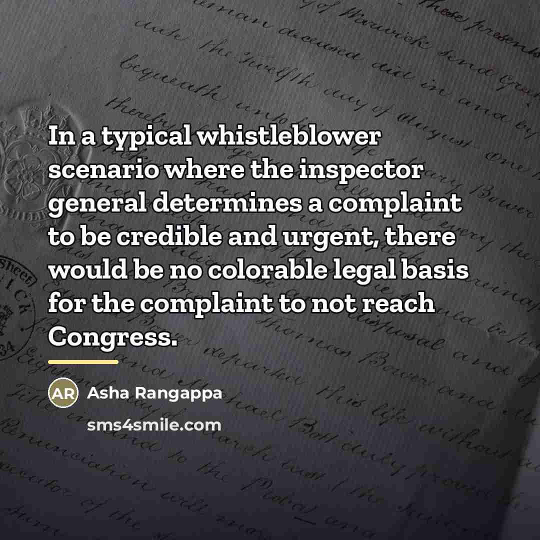 “In a typical whistleblower scenario where the inspector general determines…” quote by Asha Rangappa