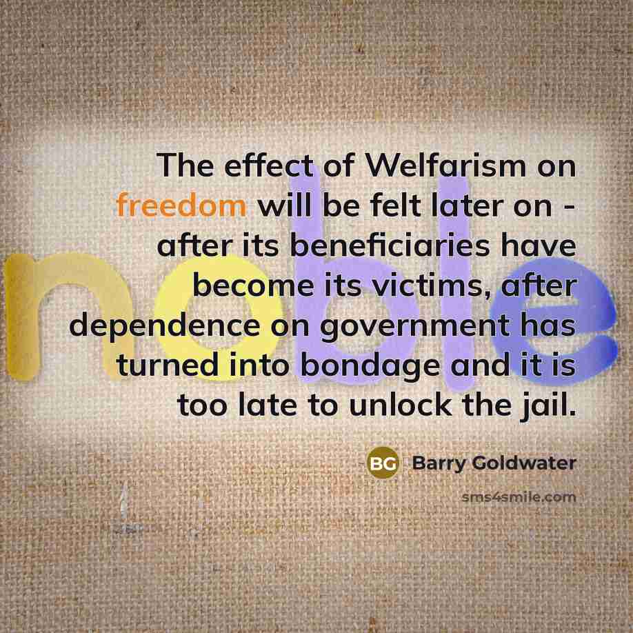 “The effect of Welfarism on freedom will be felt later…” quote by Barry Goldwater