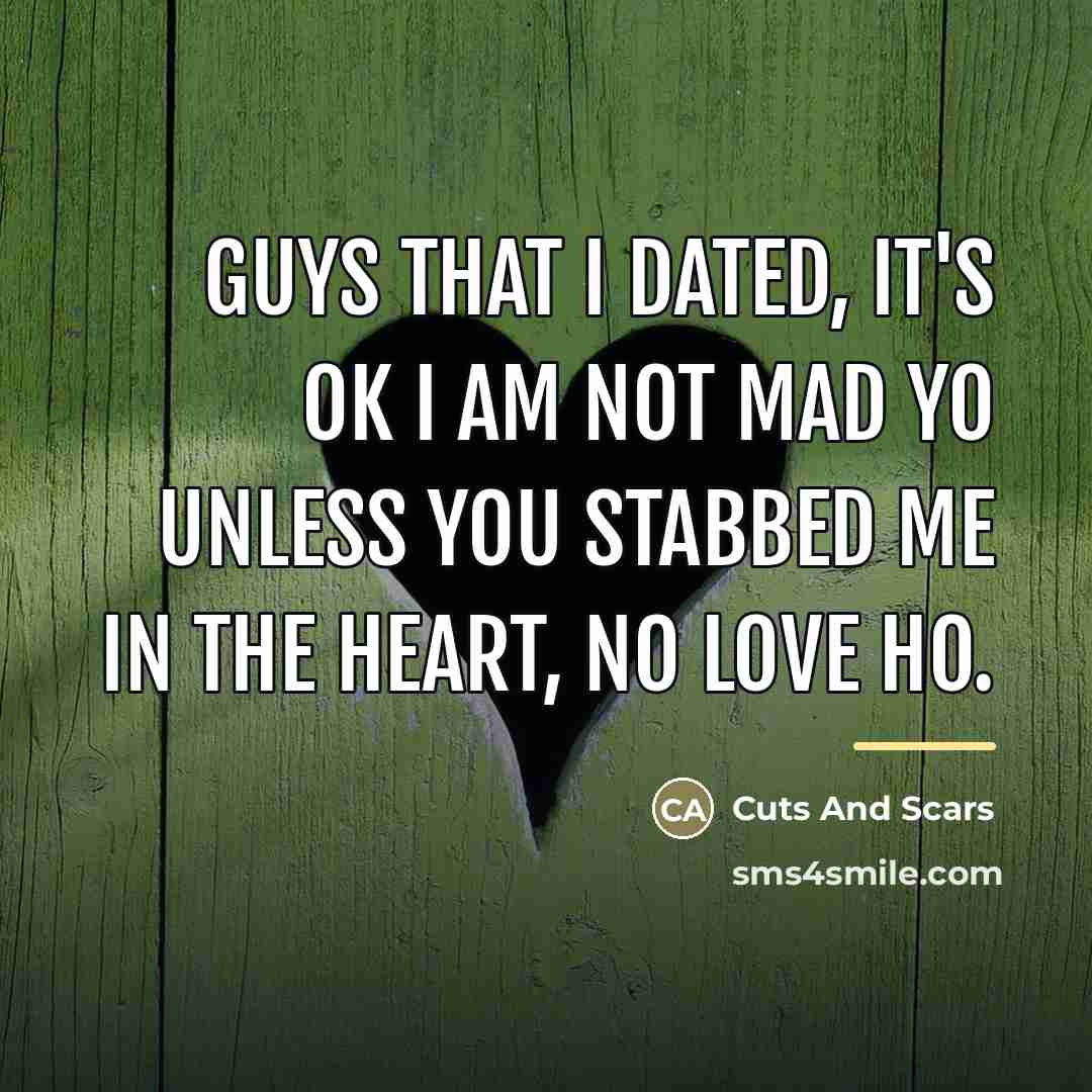 “Guys that I dated, it's ok I am not mad…” quote by Cuts And Scars