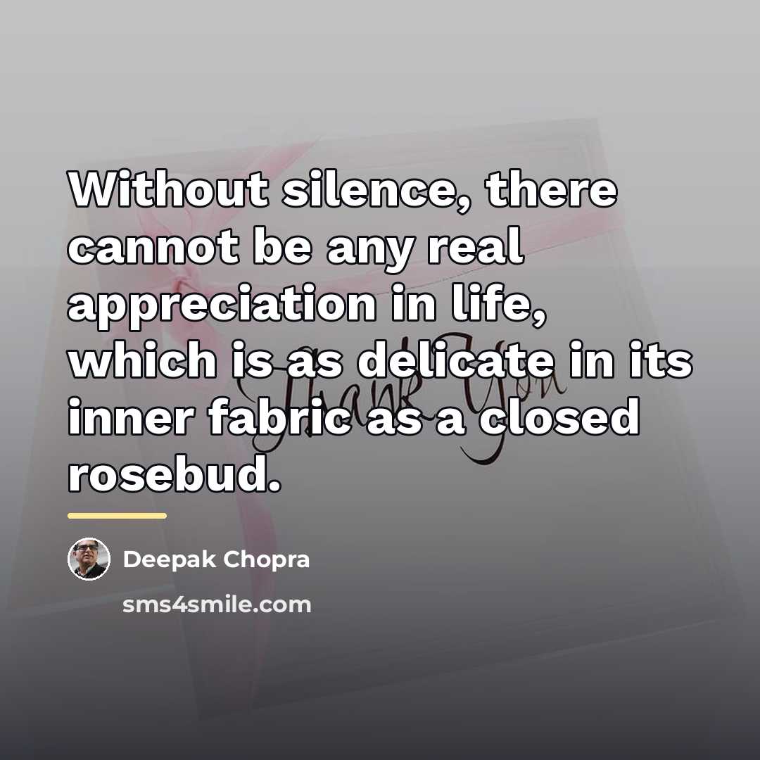 “Without silence, there cannot be any real appreciation in life,…” quote by Deepak Chopra