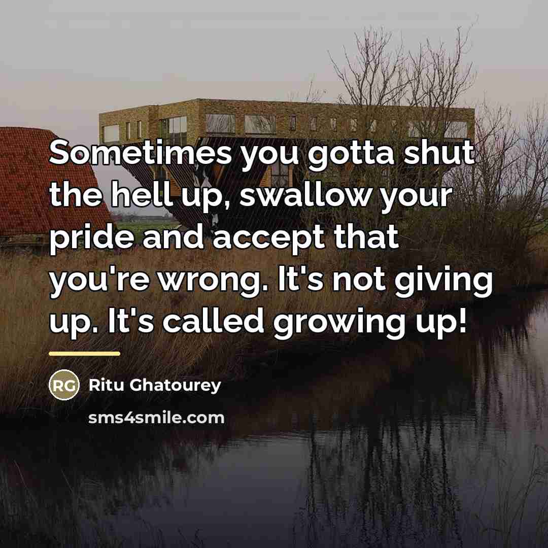 “Sometimes you gotta shut the hell up, swallow your pride…” quote by Ritu Ghatourey