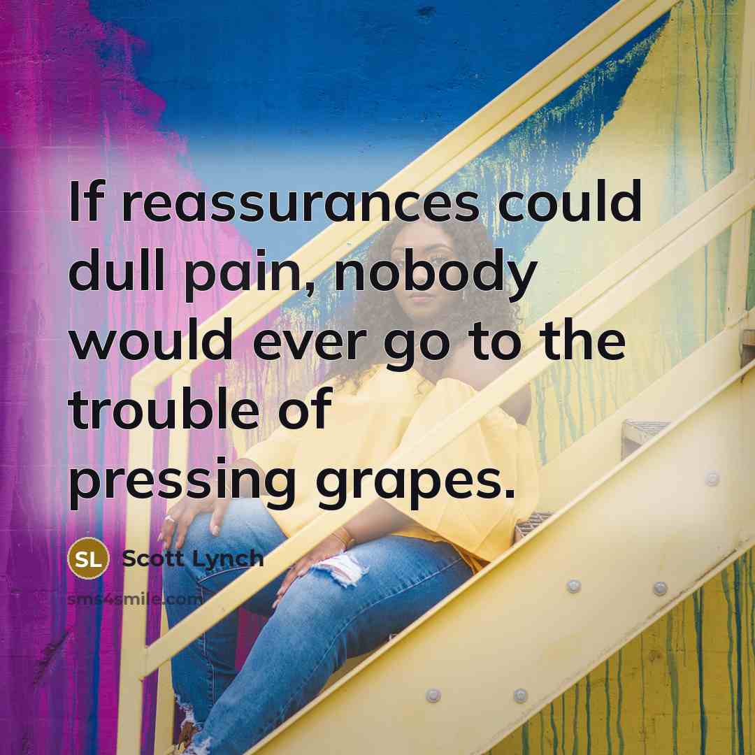“If reassurances could dull pain, nobody would ever go to…” quote by Scott Lynch
