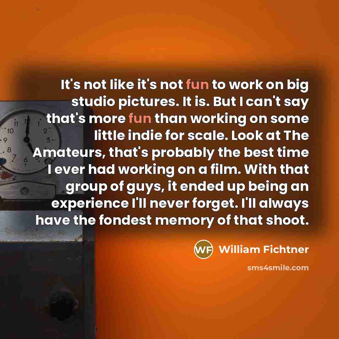 “It's not like it's not fun to work on big studio pictures. It is. But I can't say that's more fun than working on some little indie for scale. Look at The Amateurs, that's probably the best time I ever had working on a film. With that group of guys, it ended up being an experience I'll never…” quote by William Fichtner