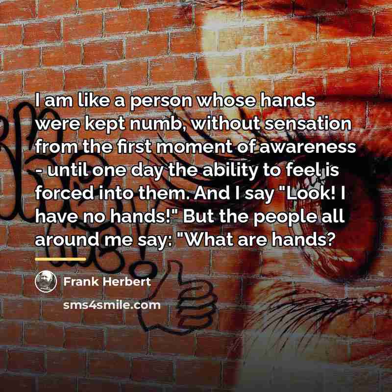 “I am like a person whose hands were kept numb,…” quote by Frank Herbert