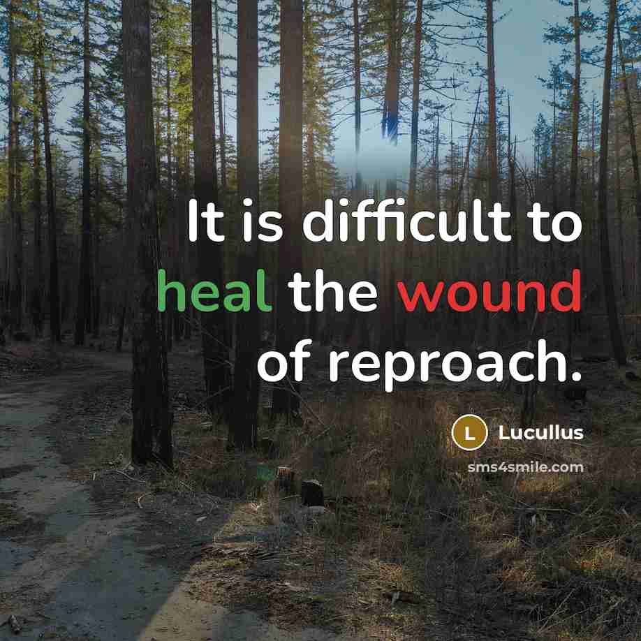 “It is difficult to heal the wound of reproach.…” quote by Lucullus