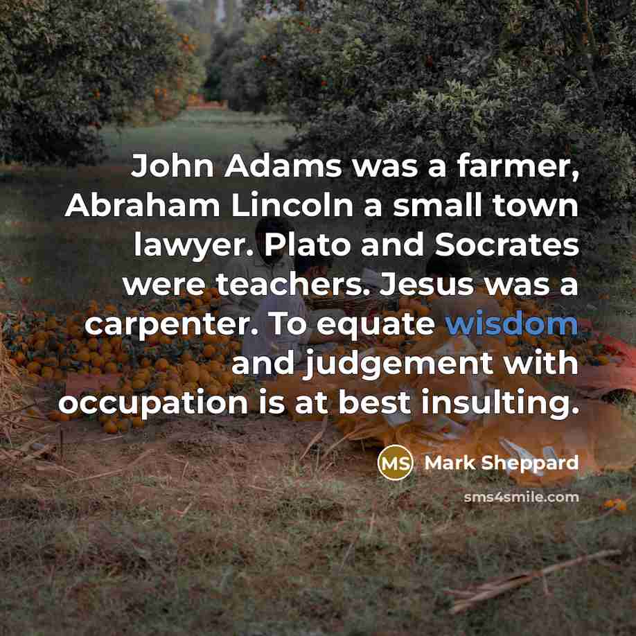 “John Adams was a farmer, Abraham Lincoln a small town…” quote by Mark Sheppard