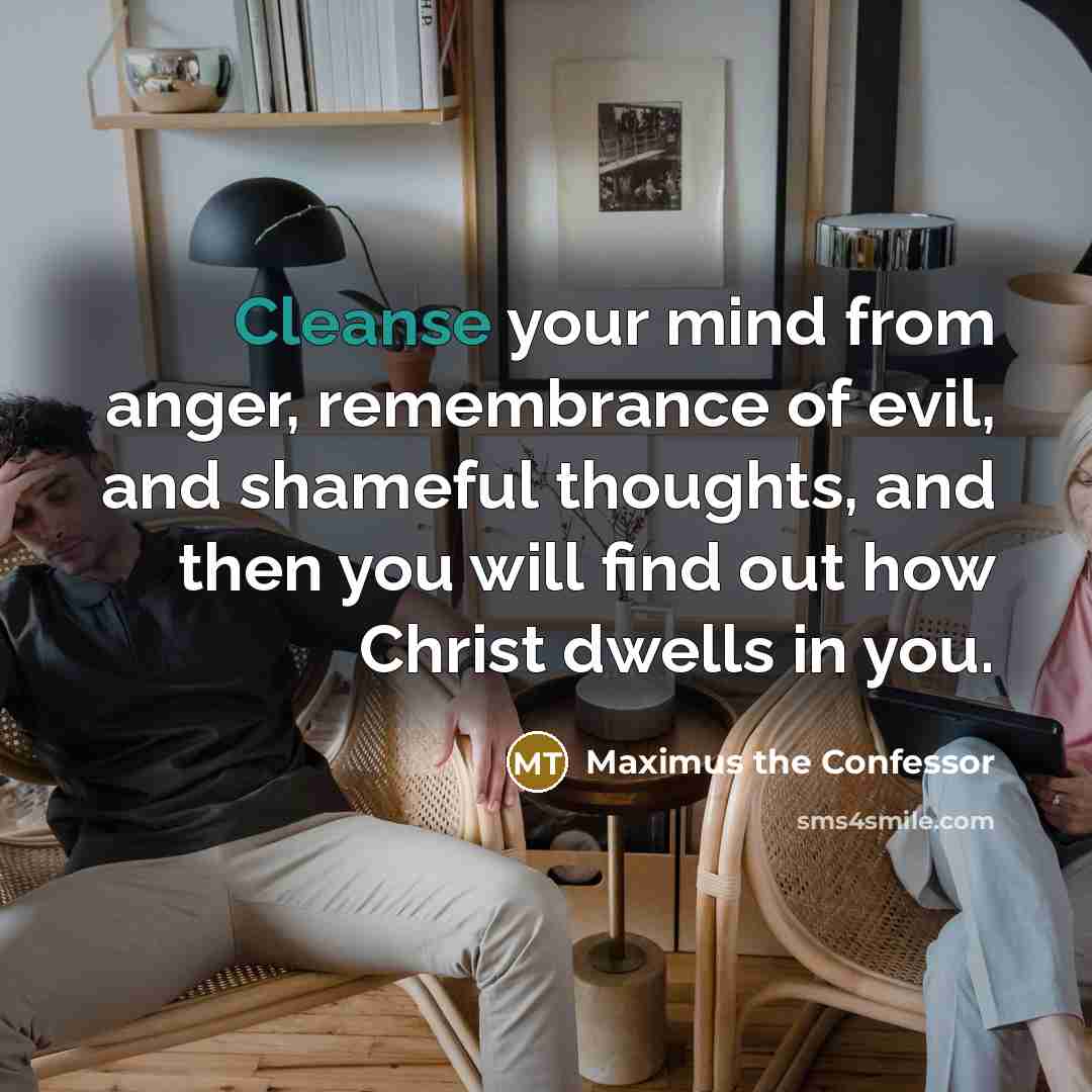 “Cleanse your mind from anger, remembrance of evil, and shameful…” quote by Maximus the Confessor