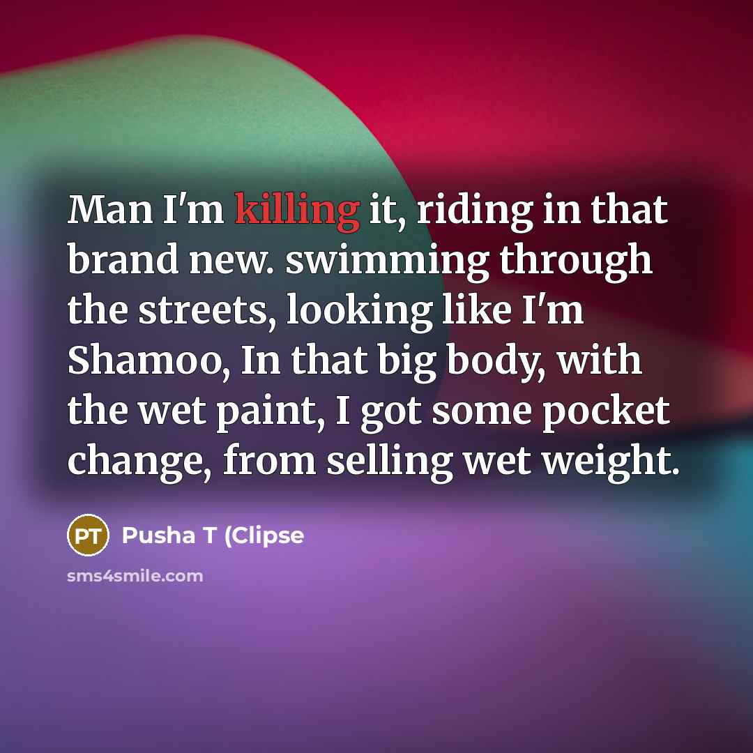 “Man I'm killing it, riding in that brand new. swimming…” quote by Pusha T (Clipse