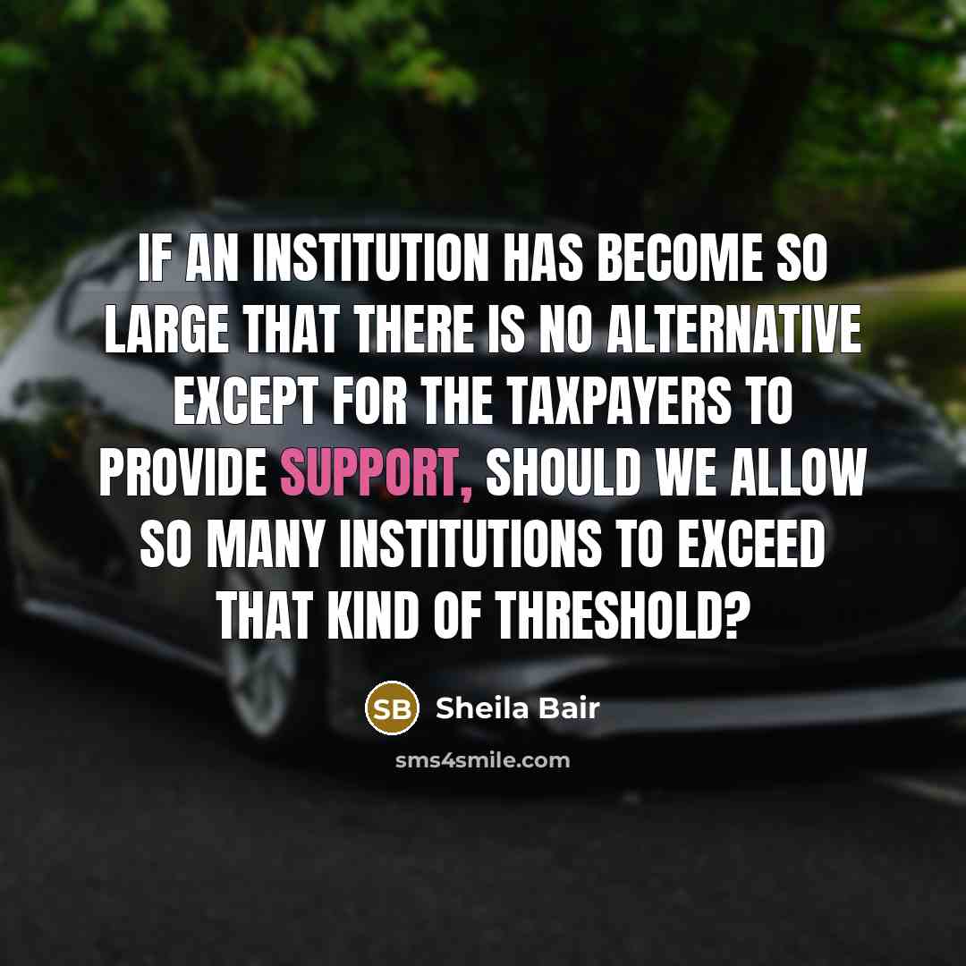 “If an institution has become so large that there is no alternative except for the taxpayers to provide support, should we allow so many institutions to exceed that kind of threshold?” quote by Sheila Bair