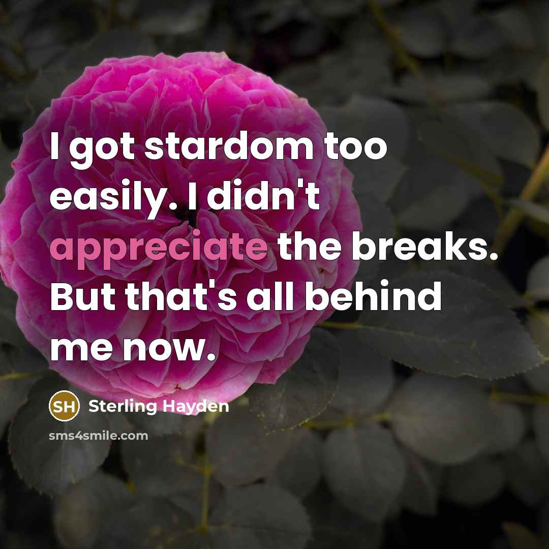 “I got stardom too easily. I didn't appreciate the breaks.…” quote by Sterling Hayden