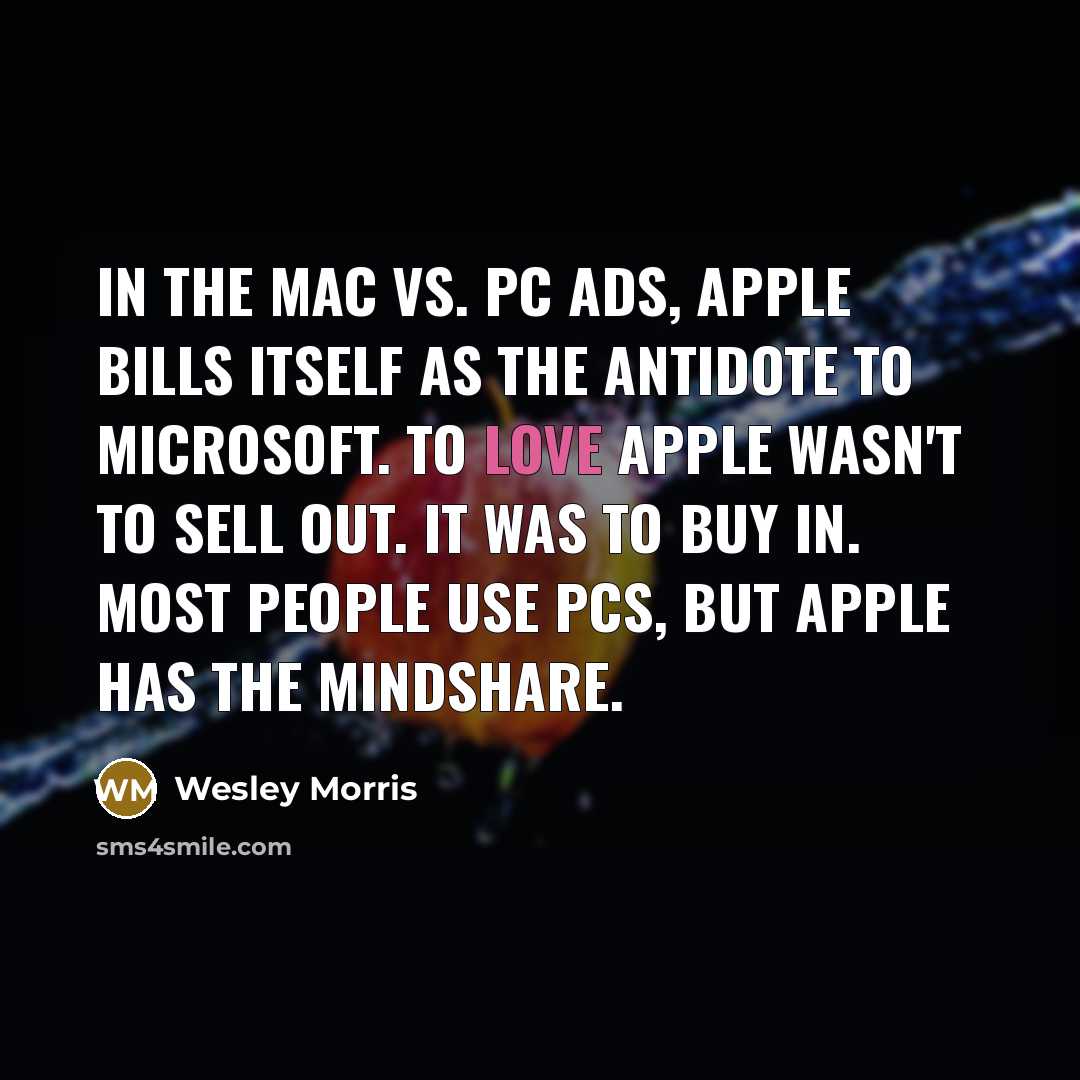 “In the Mac vs. PC ads, Apple bills itself as…” quote by Wesley Morris