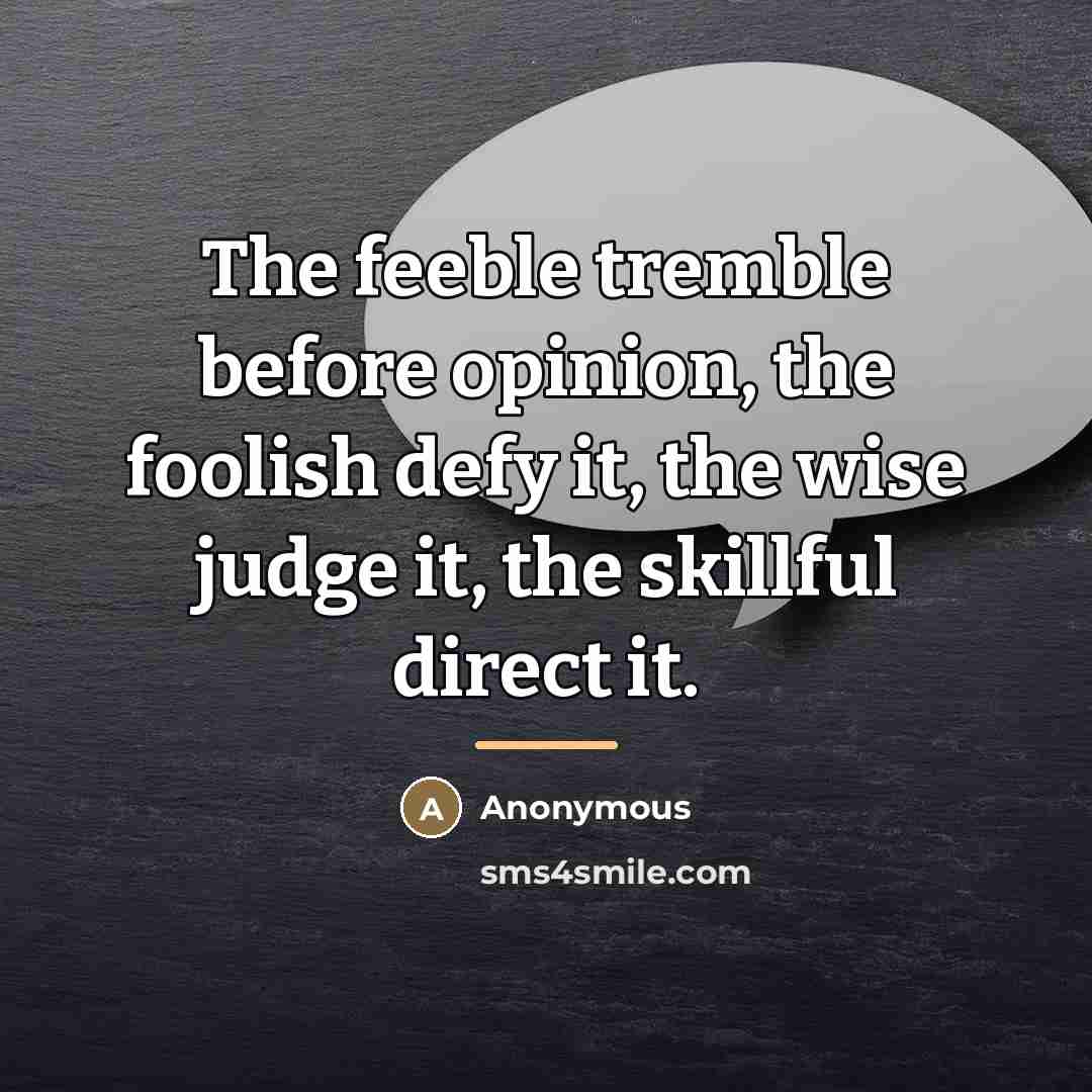 “The feeble tremble before opinion, the foolish defy it, the…” quote by Anonymous