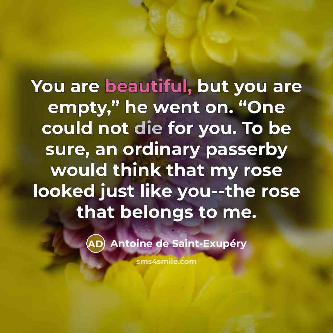 “You are beautiful, but you are empty,” he went on.…” quote by Antoine de Saint-Exupery