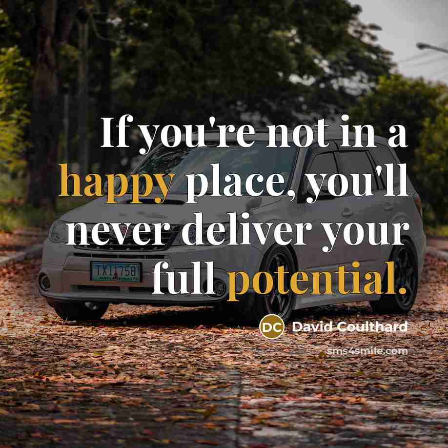 “If you're not in a happy place, you'll never deliver your full potential.” quote by David Coulthard