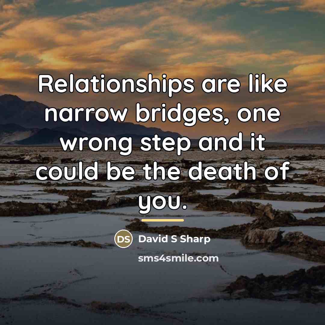 “Relationships are like narrow bridges, one wrong step and it…” quote by David S Sharp