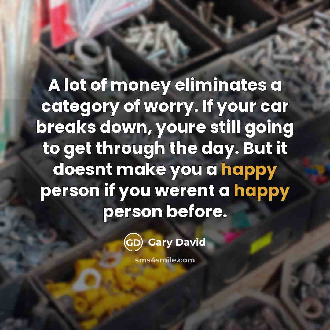 “A lot of money eliminates a category of worry. If…” quote by Gary David