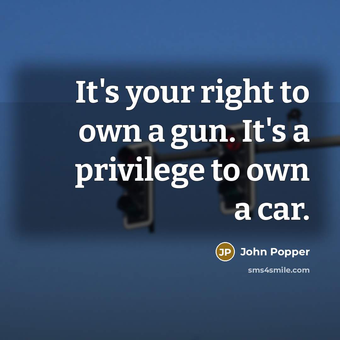 “It's your right to own a gun. It's a privilege to own a car.” quote by John Popper