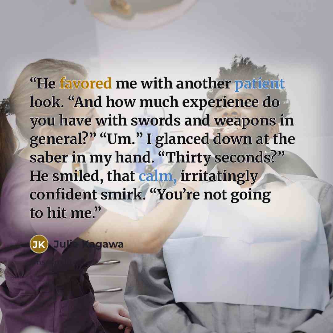 “He favored me with another patient look. “And how much experience do you have with swords and weapons in general?” “Um.” I glanced down at the saber in my hand. “Thirty seconds?” He smiled, that calm, irritatingly confident smirk. “You’re not going to hit me.” quote by Julie Kagawa