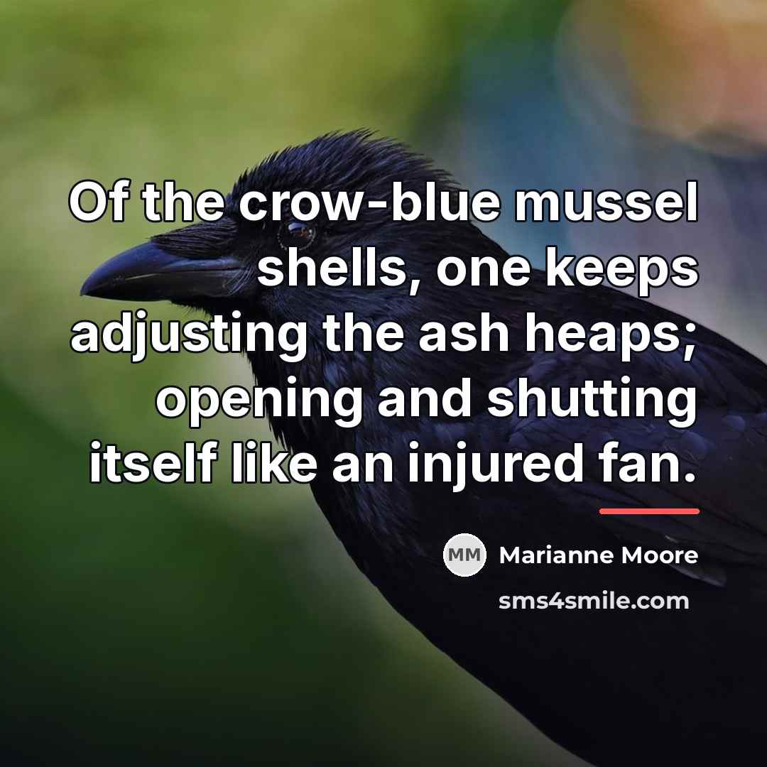 “Of the crow-blue mussel shells, one keeps adjusting the ash…” quote by Marianne Moore