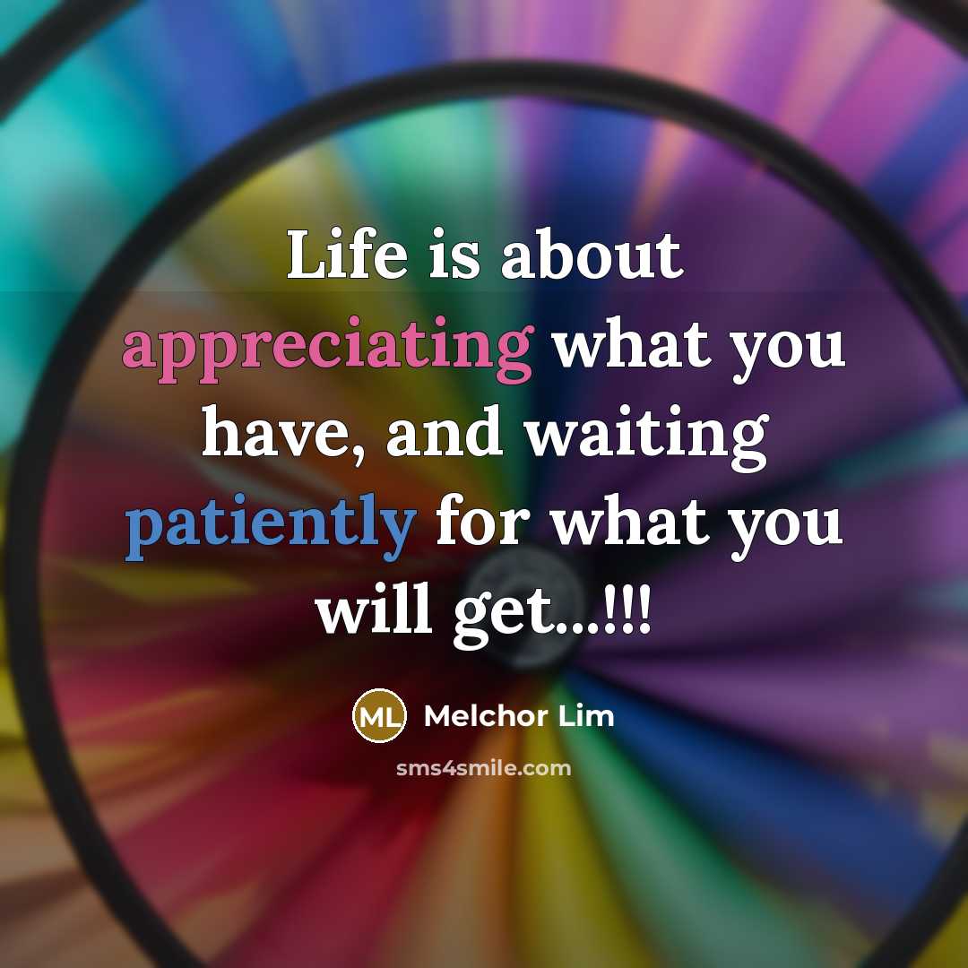 “Life is about appreciating what you have, and waiting patiently for what you will get...!!!” quote by Melchor Lim