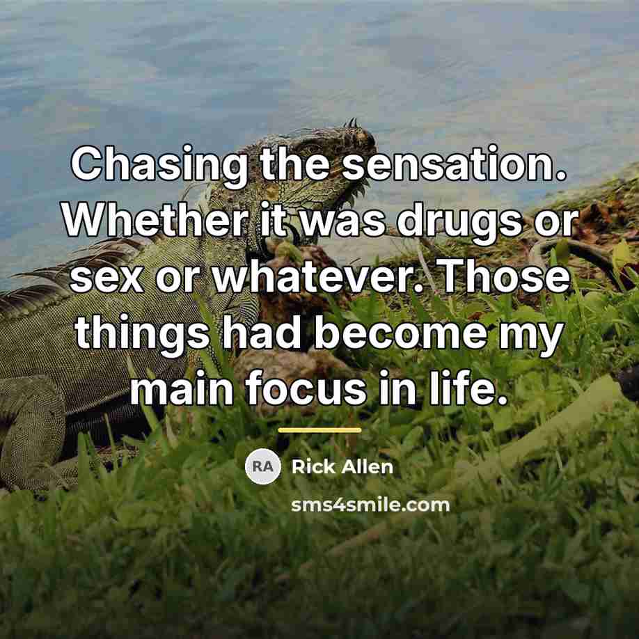 “Chasing the sensation. Whether it was drugs or sex or…” quote by Rick Allen