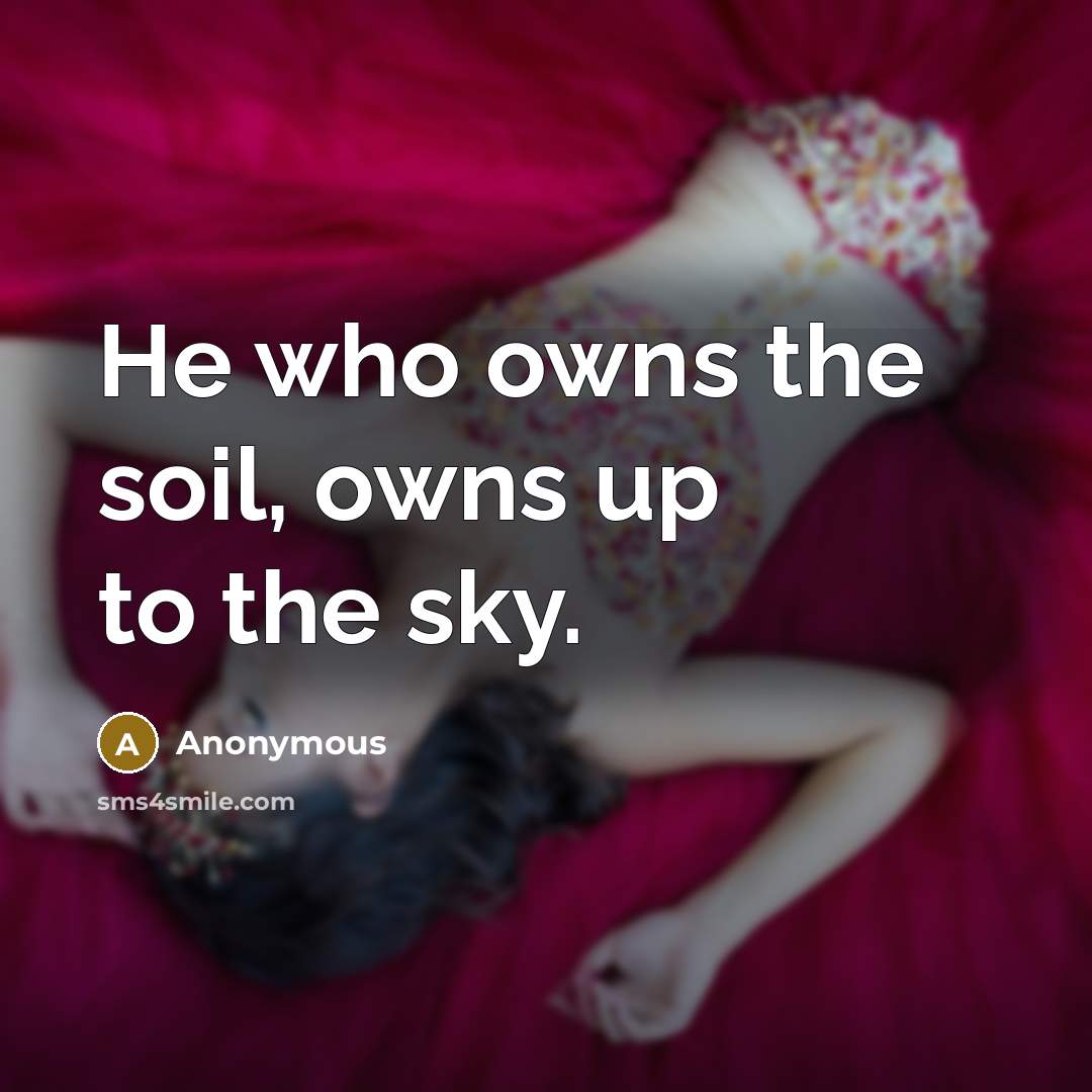 “He who owns the soil, owns up to the sky.…” quote by Anonymous