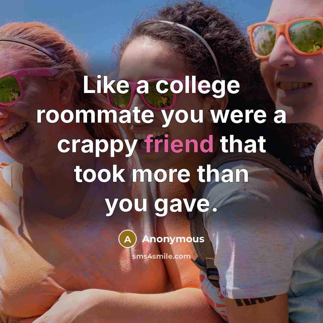 “Like a college roommate you were a crappy friend that…” quote by Anonymous