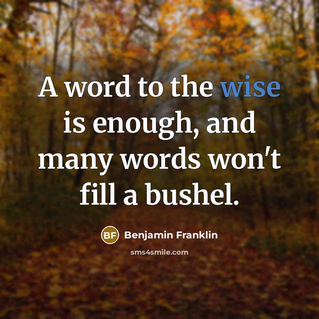 “A word to the wise is enough, and many words…” quote by Benjamin Franklin