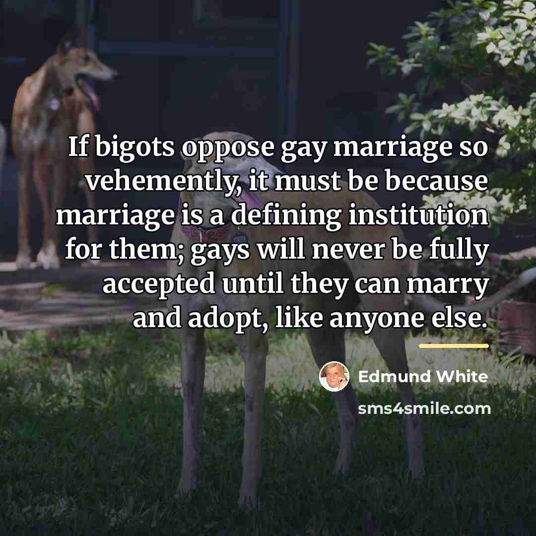 “If bigots oppose gay marriage so vehemently, it must be…” quote by Edmund White
