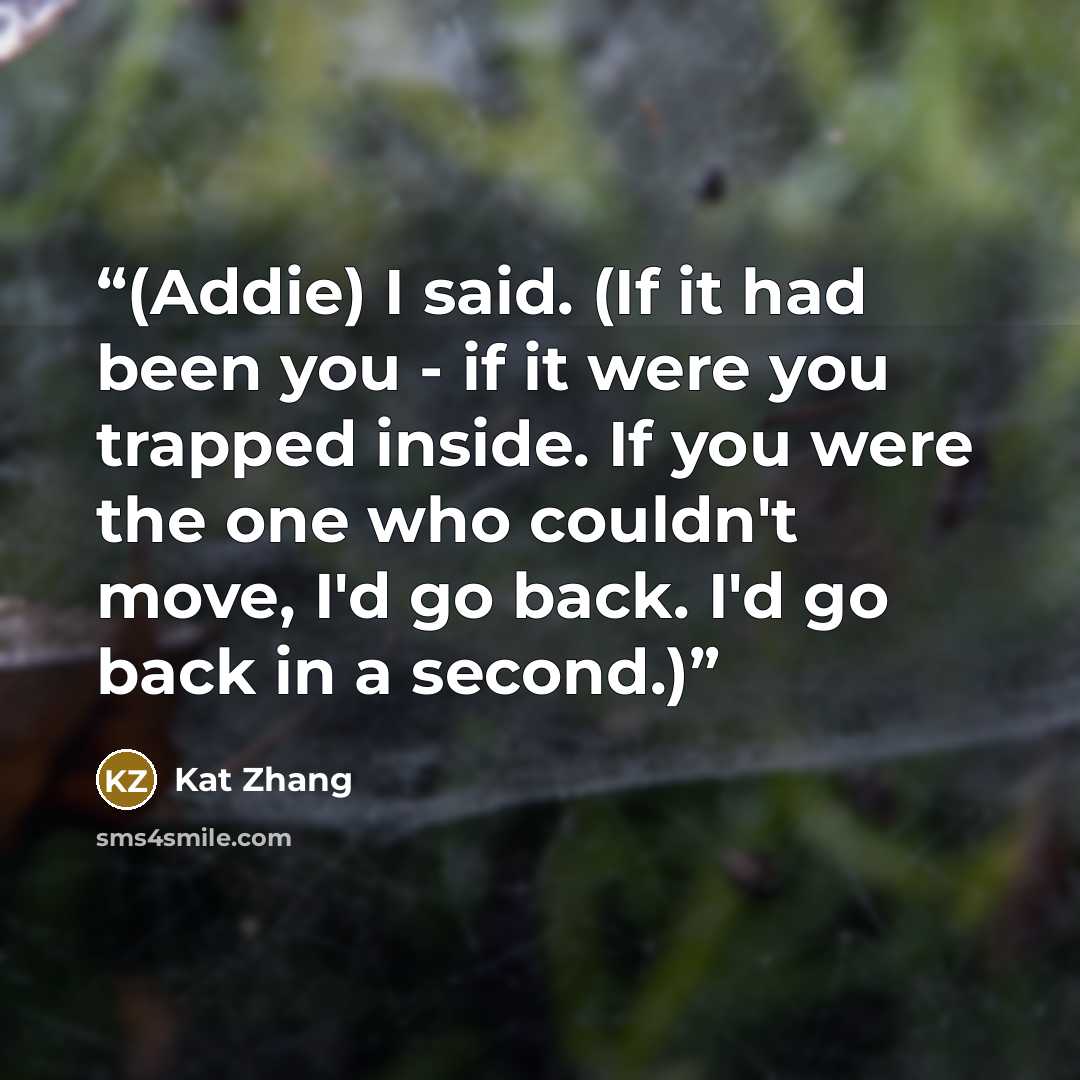 “(Addie) I said. (If it had been you - if it were you trapped inside. If you were the one who couldn't move, I'd go back. I'd go back in a second.)” quote by Kat Zhang