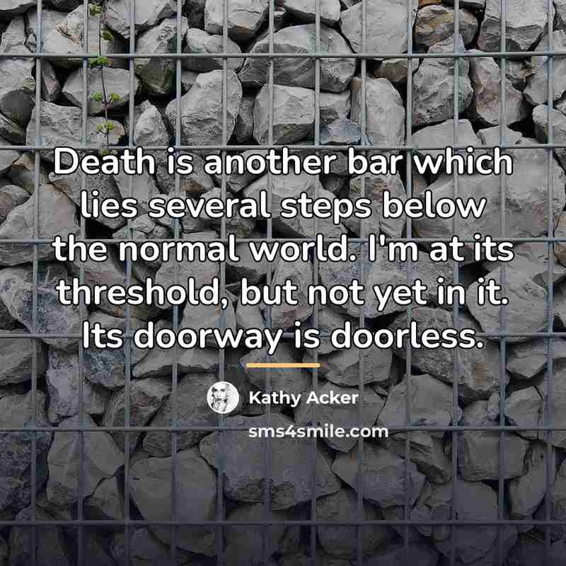 “Death is another bar which lies several steps below the…” quote by Kathy Acker