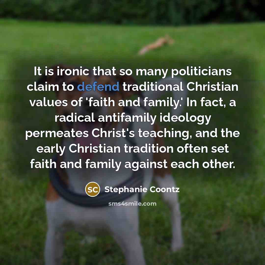 “It is ironic that so many politicians claim to defend…” quote by Stephanie Coontz