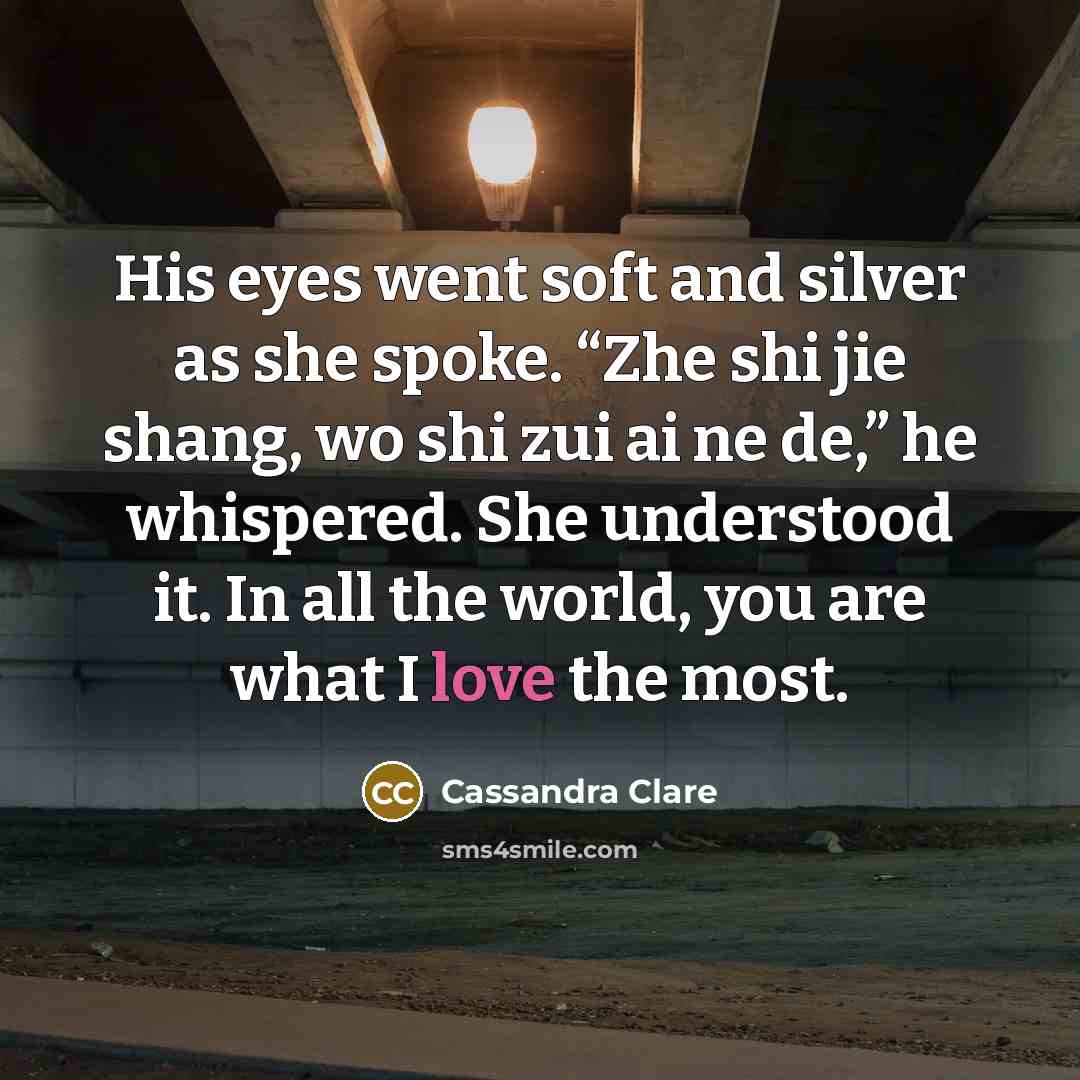 “His eyes went soft and silver as she spoke. “Zhe…” quote by Cassandra Clare