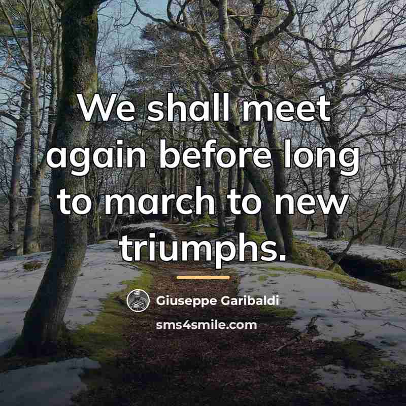 “We shall meet again before long to march to new…” quote by Giuseppe Garibaldi