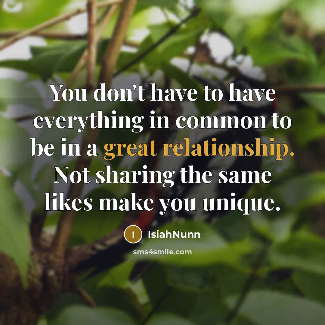 “You don't have to have everything in common to be in a great relationship. Not sharing the same likes make you unique.” quote by Isiahnunn