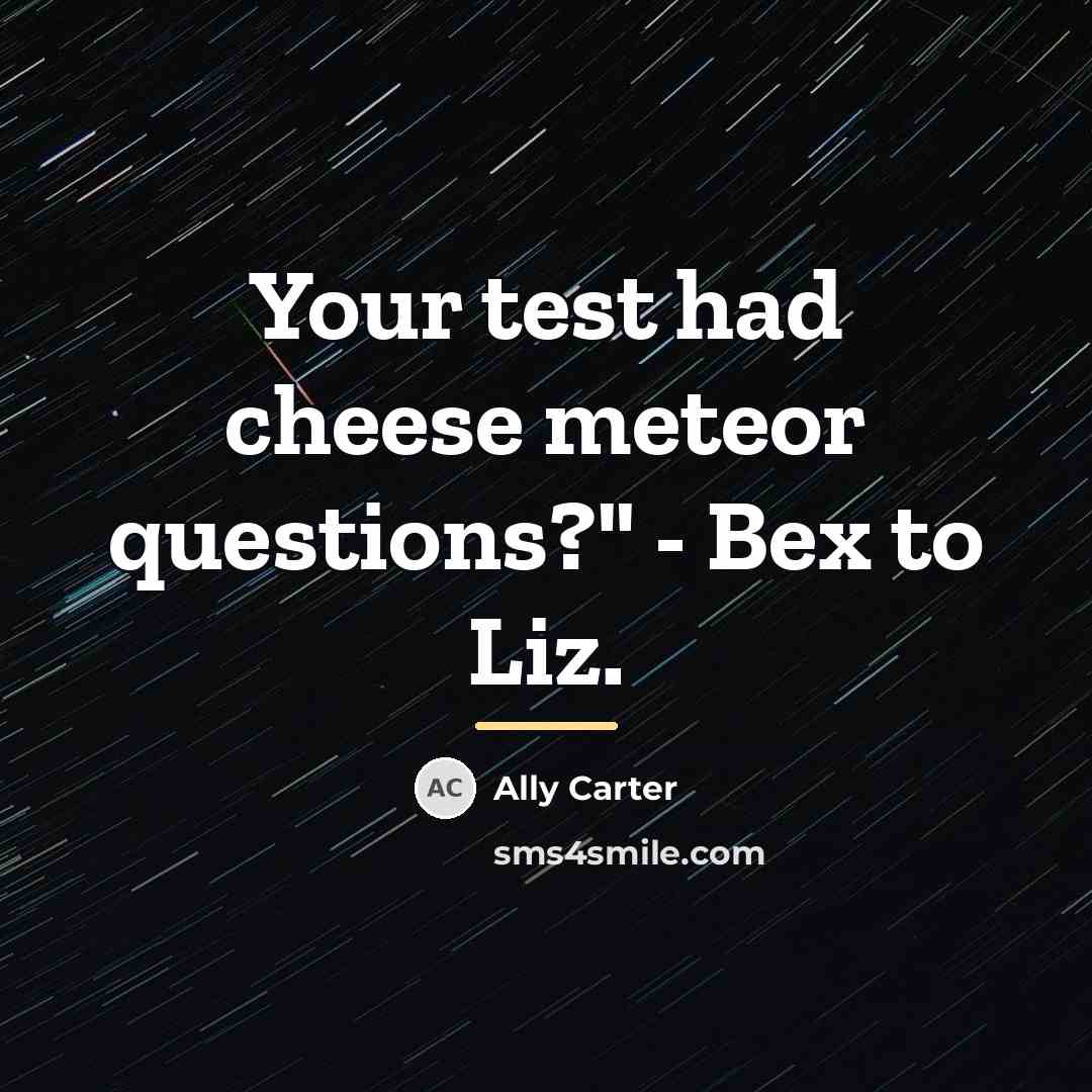 “Your test had cheese meteor questions?" - Bex to Liz.…” quote by Ally Carter