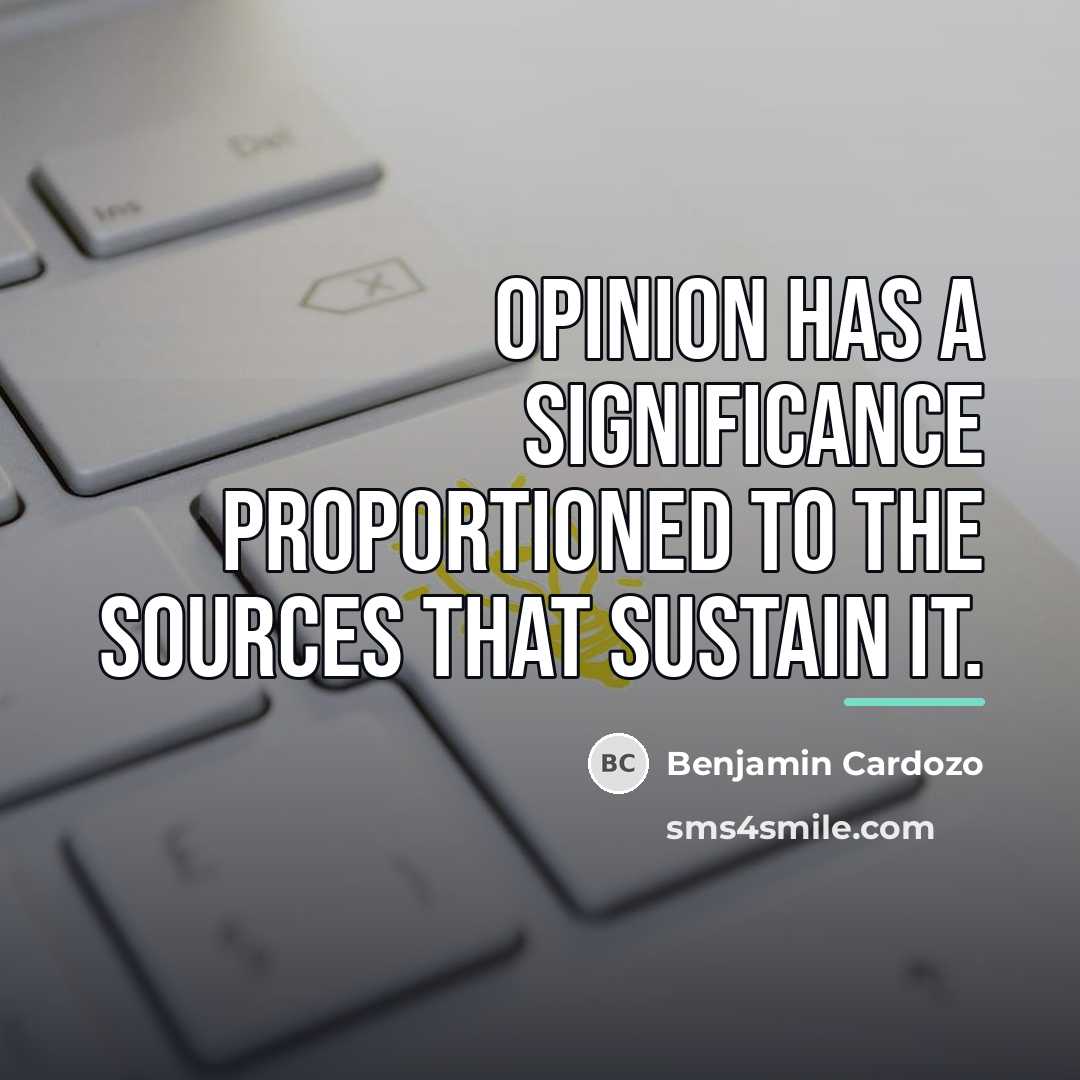 “Opinion has a significance proportioned to the sources that sustain…” quote by Benjamin Cardozo