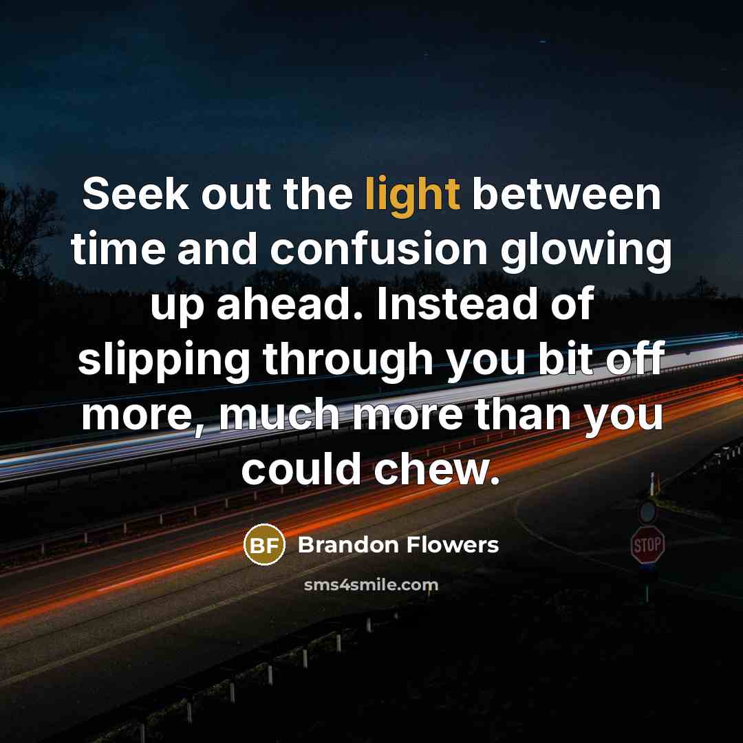 “Seek out the light between time and confusion glowing up…” quote by Brandon Flowers