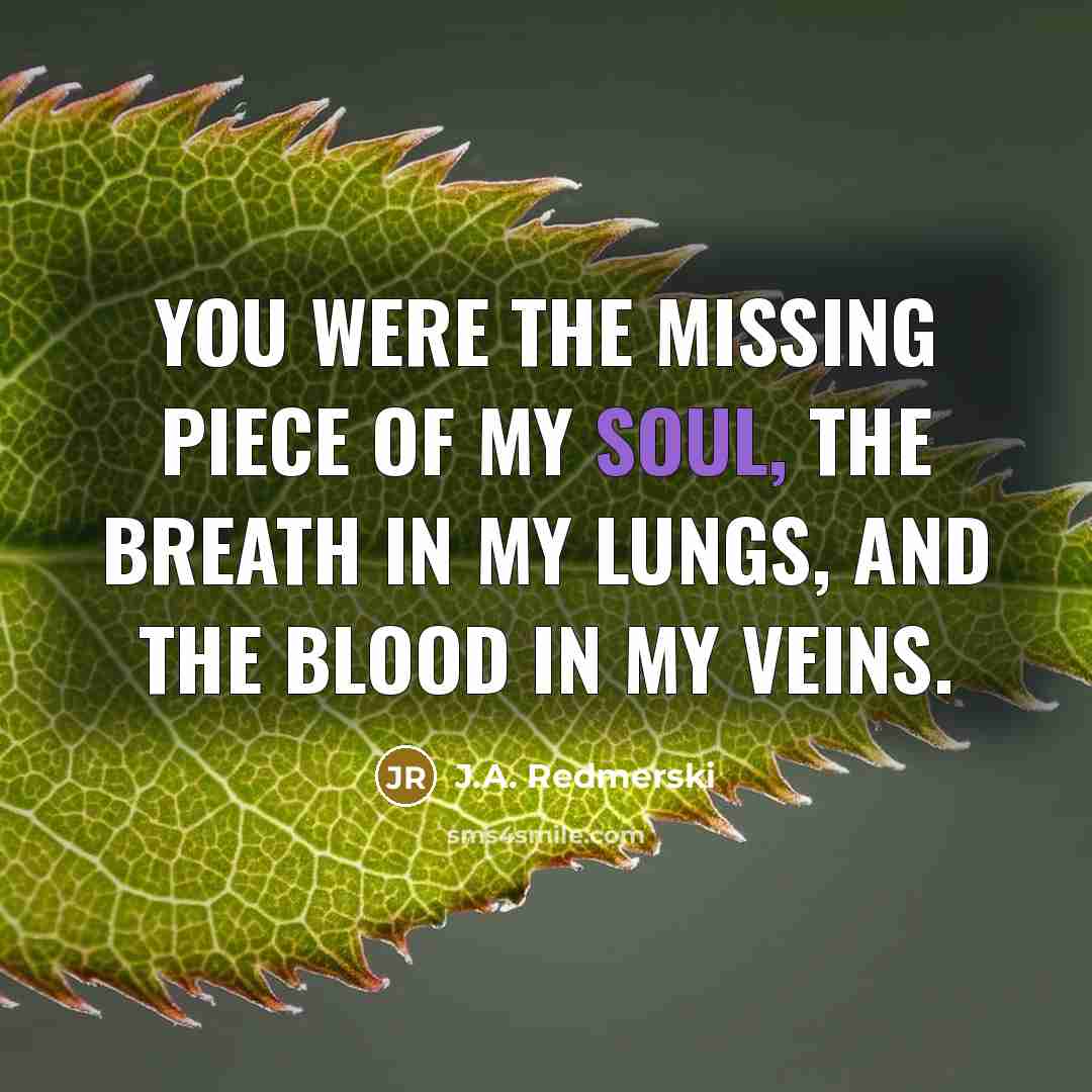 “You were the missing piece of my soul, the breath…” quote by J.A. Redmerski