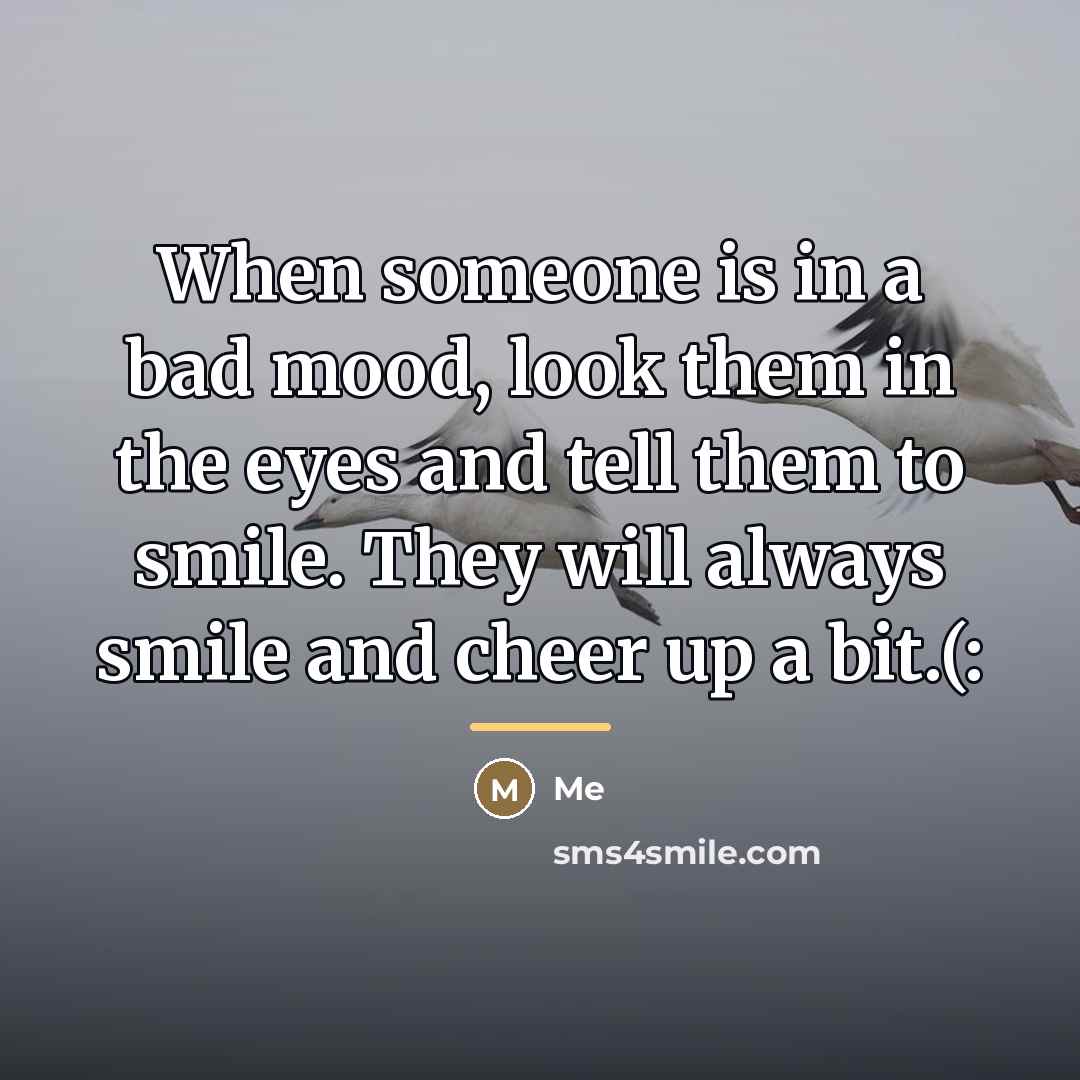 “When someone is in a bad mood, look them in…” quote by Me