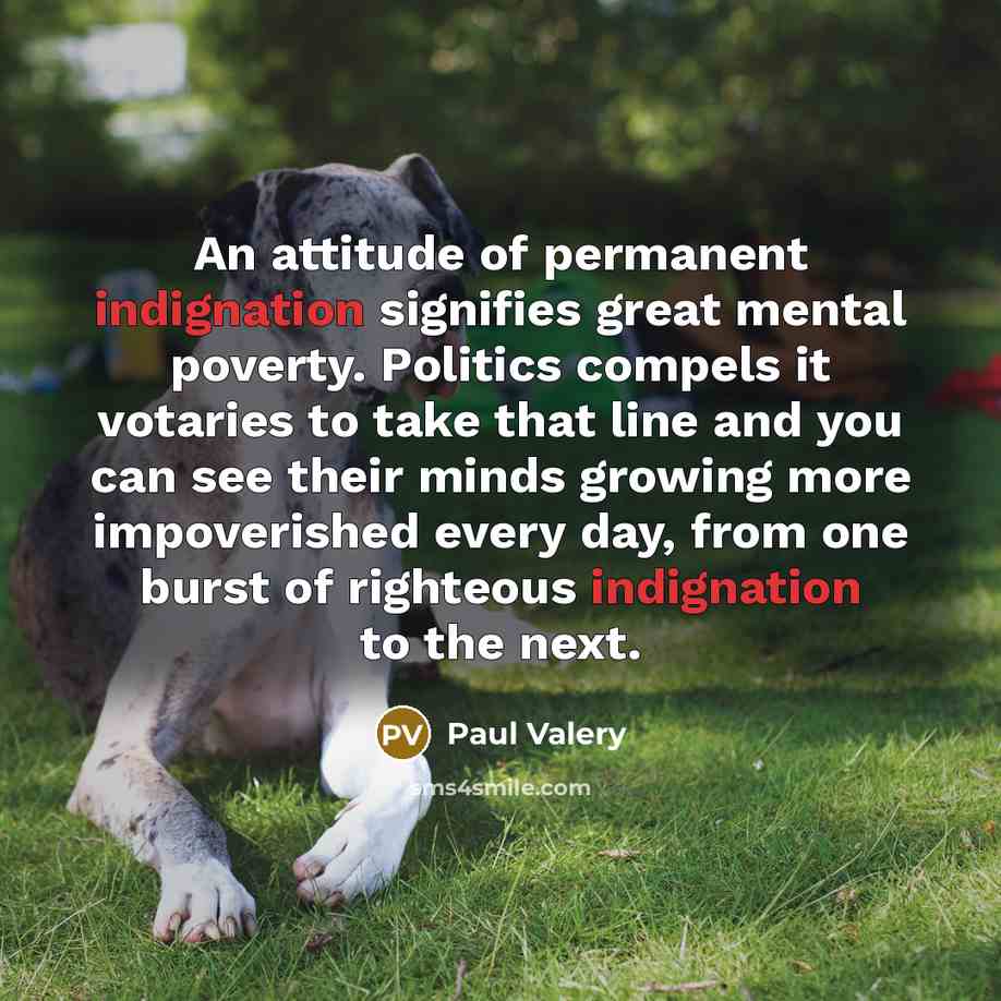 “An attitude of permanent indignation signifies great mental poverty. Politics…” quote by Paul Valery