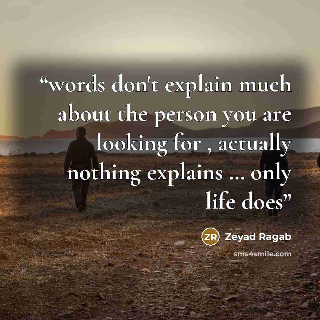 “words don't explain much about the person you are looking for , actually nothing explains … only life does” quote by Zeyad Ragab