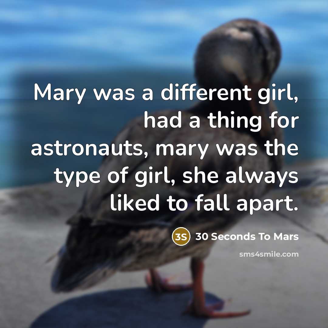 “Mary was a different girl, had a thing for astronauts, mary was the type of girl, she always liked to fall apart.” quote by 30 Seconds To Mars