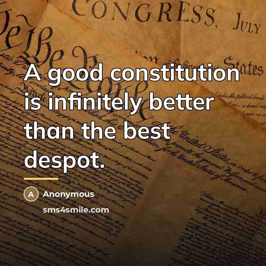 “A good constitution is infinitely better than the best despot.…” quote by Anonymous