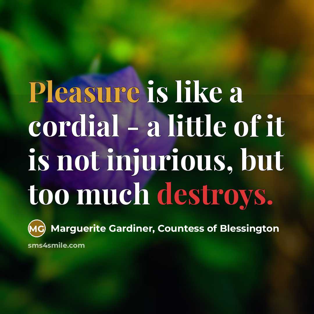 “Pleasure is like a cordial - a little of it…” quote by Marguerite Gardiner, Countess of Blessington