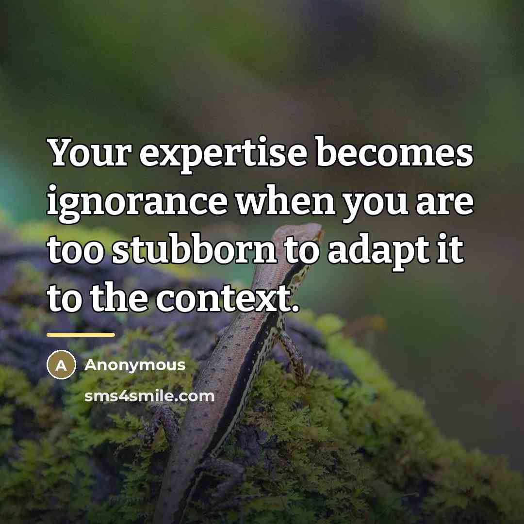 “Your expertise becomes ignorance when you are too stubborn to…” quote by Anonymous