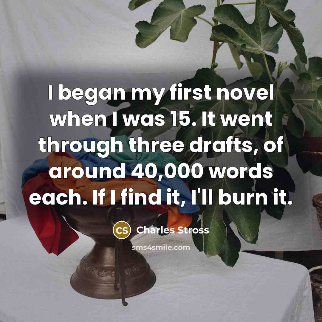 “I began my first novel when I was 15. It…” quote by Charles Stross